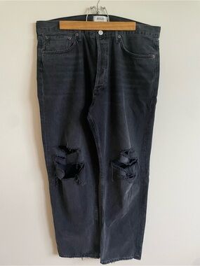 AGOLDE Black Distressed Button Fly Straight Leg Jeans Size 32